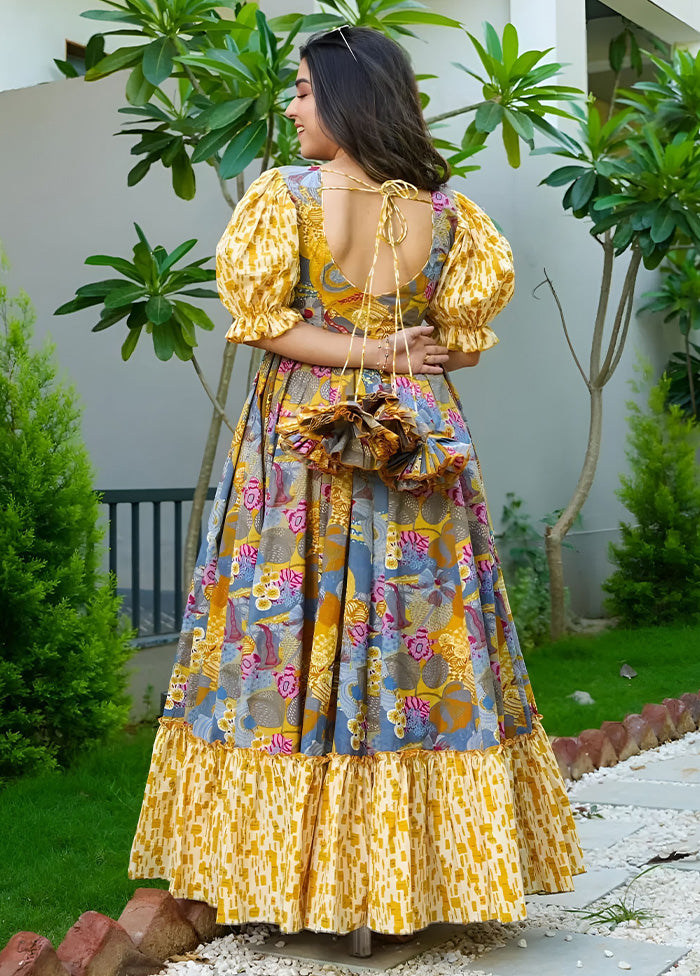 Mustard Readymade Rayon Indian Dress