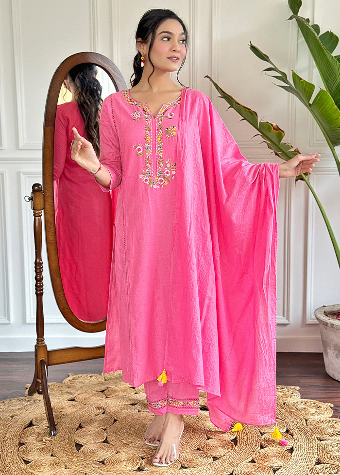 3 Pc Pink Readymade Viscose Suit Set