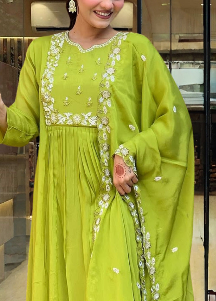 3 Pc Green Readymade Silk Suit Set