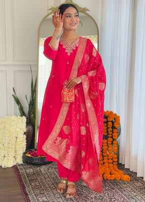 3 Pc Pink Readymade Viscose Suit Set