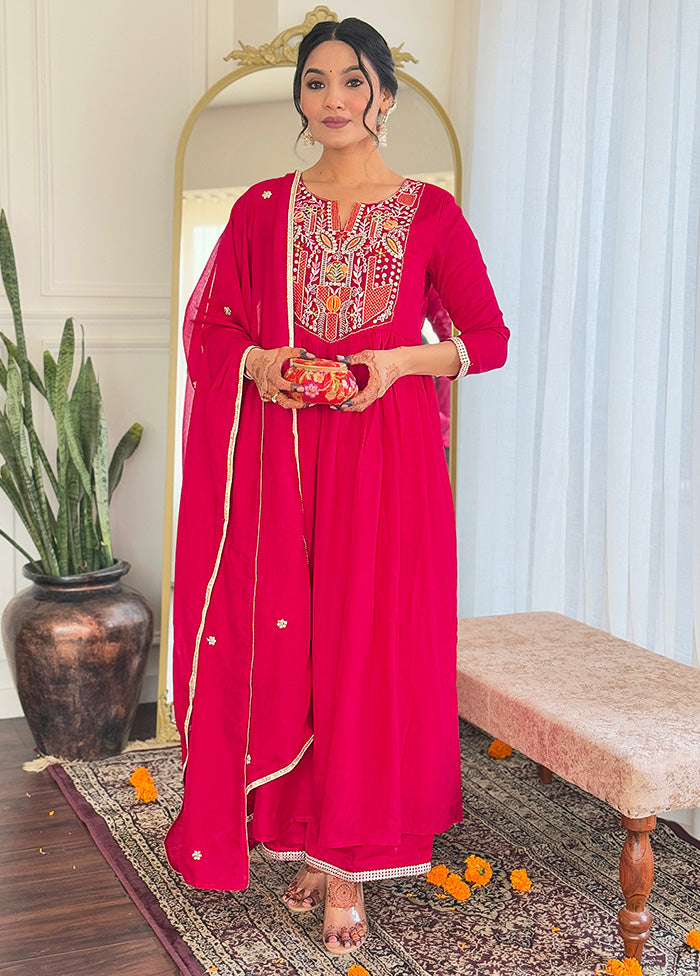 3 Pc Red Readymade Viscose Suit Set