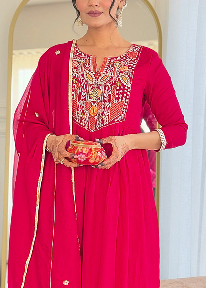 3 Pc Red Readymade Viscose Suit Set