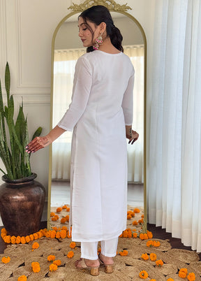 3 Pc White Readymade Viscose Suit Set