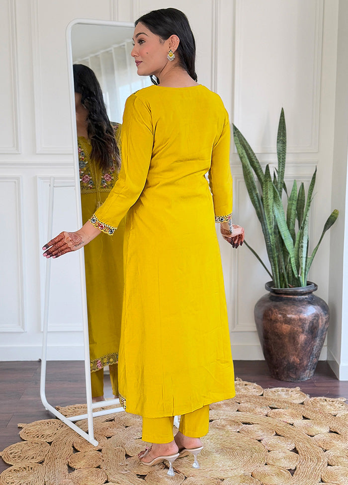 3 Pc Mustard Readymade Viscose Suit Set