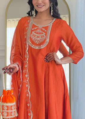 3 Pc Orange Readymade Silk Suit Set