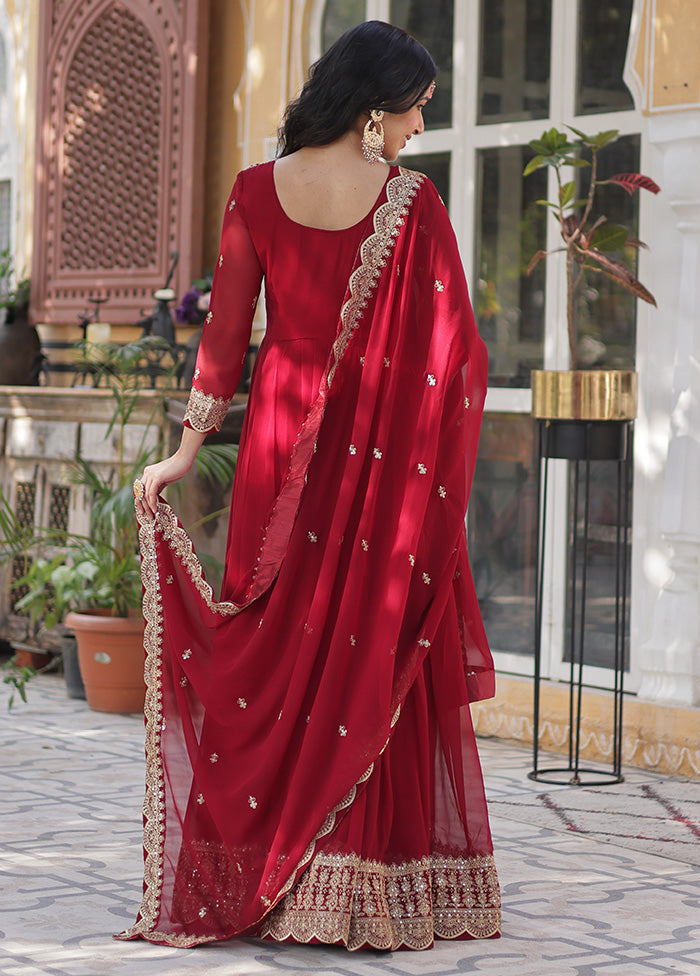 Maroon Readymade Georgette Dupatta Indian Dress