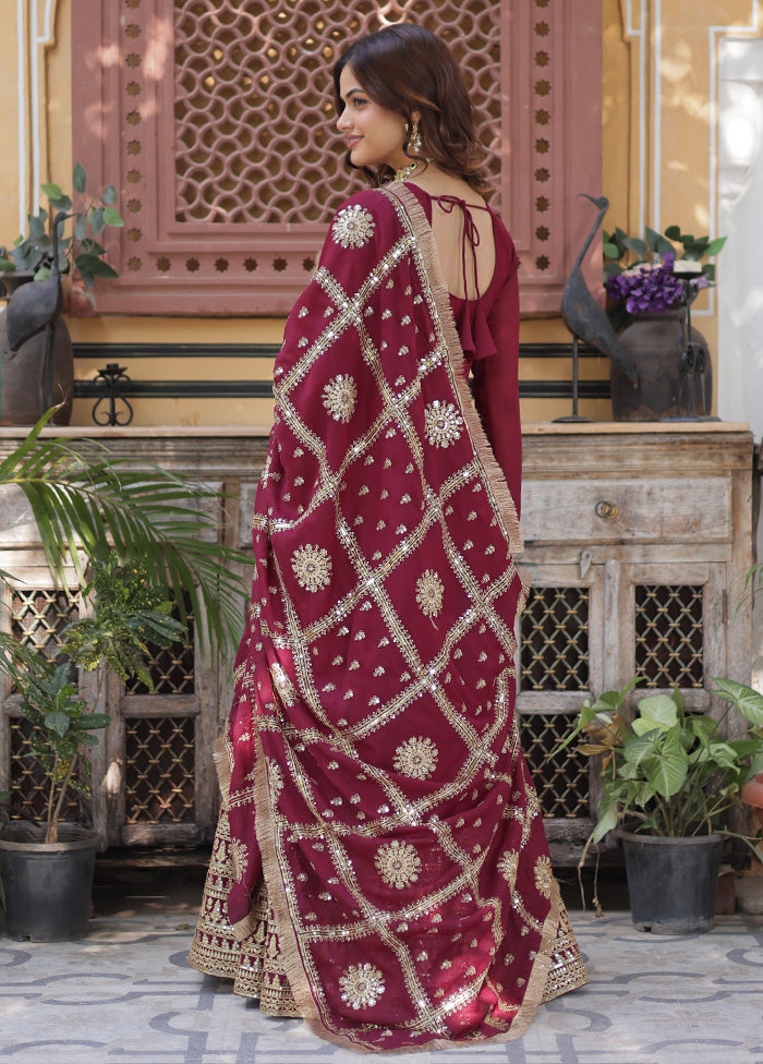 Maroon Readymade Georgette Dupatta Indian Dress