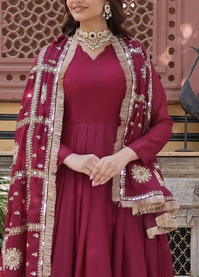 Maroon Readymade Georgette Dupatta Indian Dress