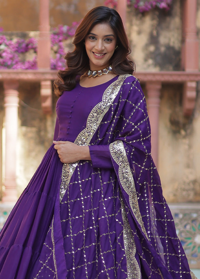 Purple Readymade Georgette Dupatta Indian Dress