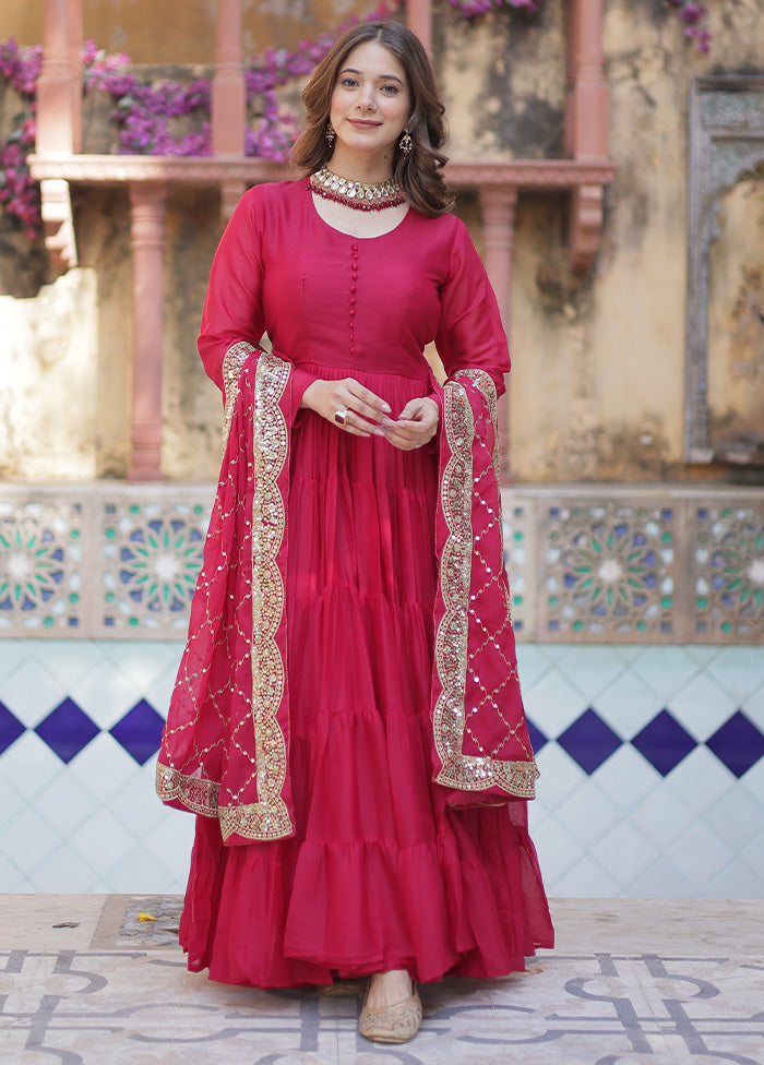 Pink Readymade Georgette Dupatta Indian Dress