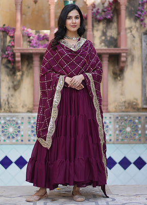 Wine Readymade Georgette Dupatta Indian Dress