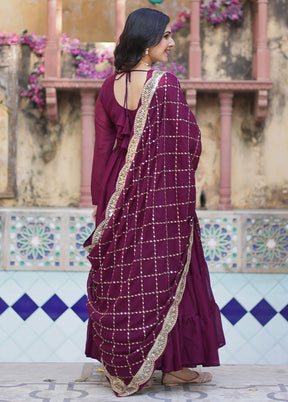 Wine Readymade Georgette Dupatta Indian Dress