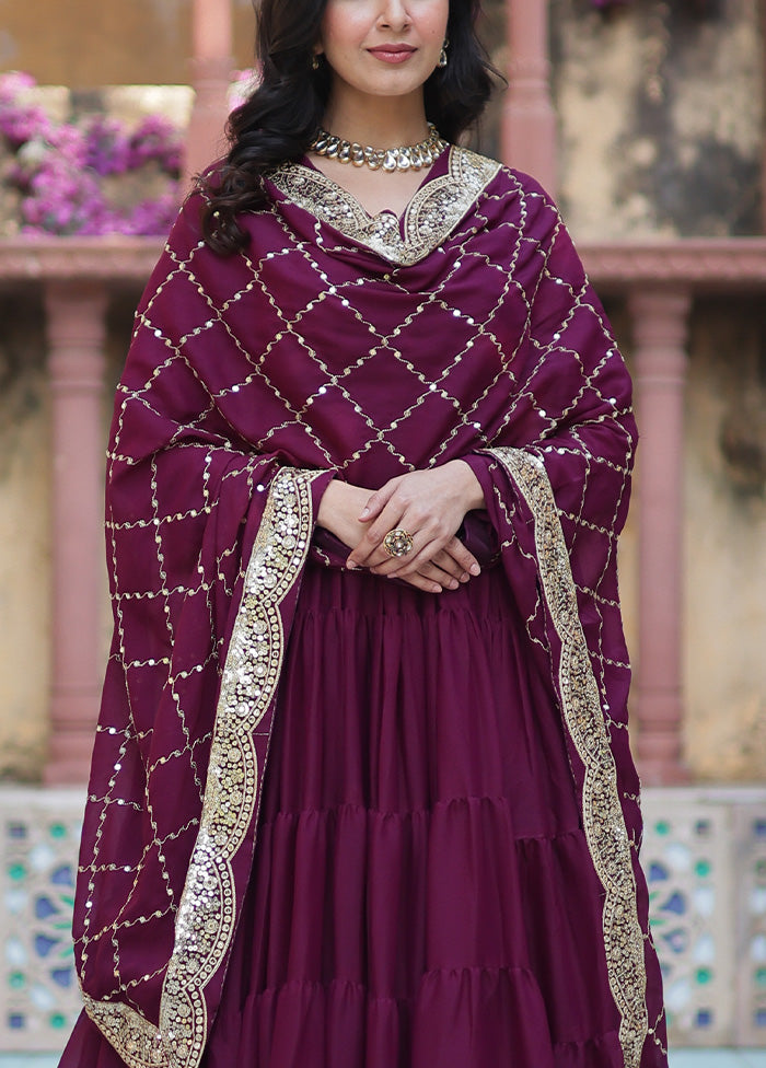 Wine Readymade Georgette Dupatta Indian Dress