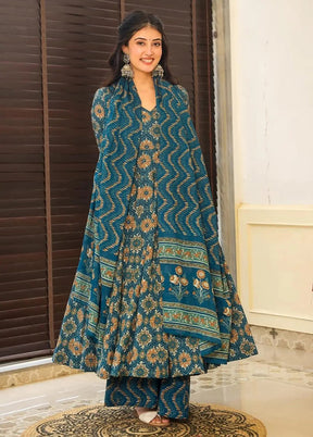 3 Pc Blue Readymade Silk Suit Set