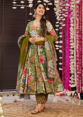 3 Pc Green Readymade Silk Suit Set