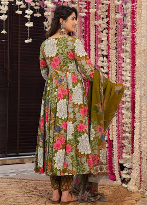 3 Pc Green Readymade Silk Suit Set