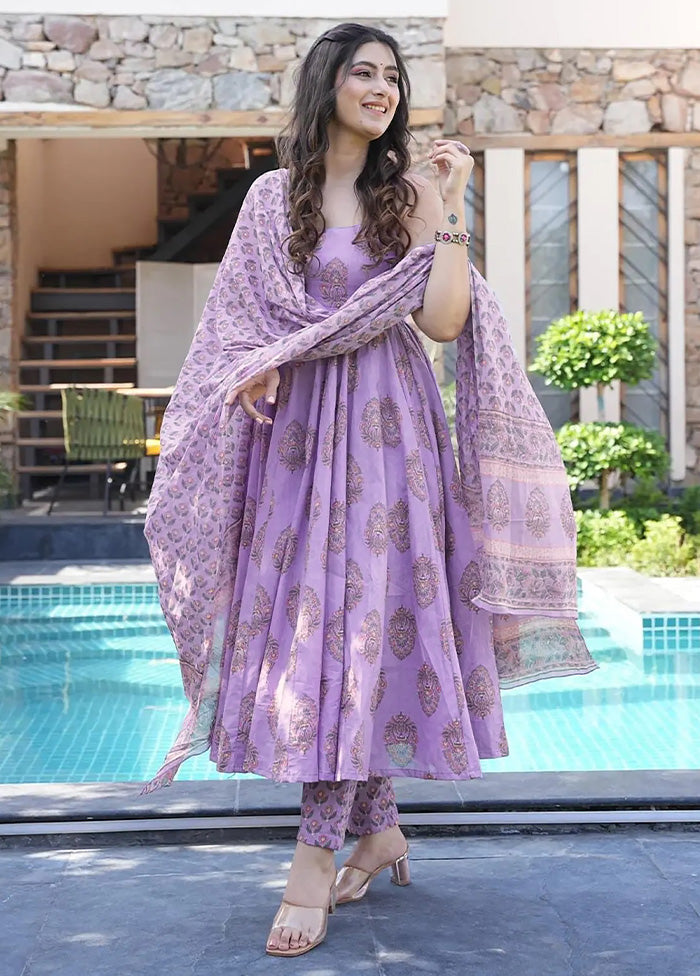 3 Pc Lavender Readymade Silk Suit Set