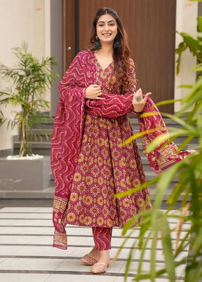 3 Pc Burgundy Readymade Silk Suit Set