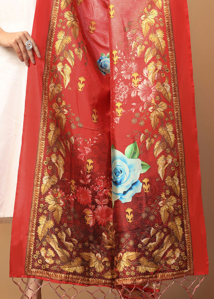 Red Art Silk Dupatta