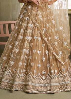 3 Pc Cream Net Semi Stitched Lehenga Set