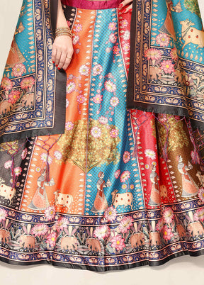 3 Pc Multicolor Silk Semi Stitched Lehenga Set