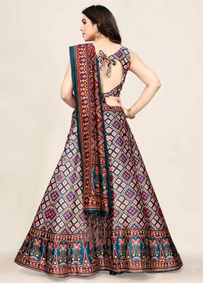 3 Pc Multicolor Silk Semi Stitched Lehenga Set