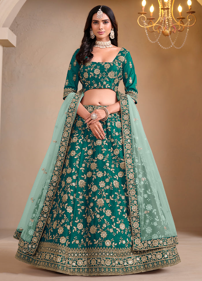 3 Pc Rama Silk Semi Stitched Lehenga Set