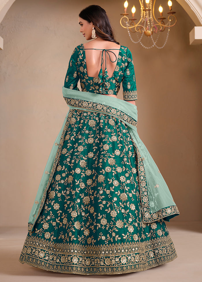 3 Pc Rama Silk Semi Stitched Lehenga Set