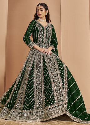 3 Pc Green Semi Stitched Georgette Suit Set