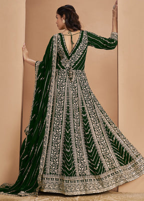 3 Pc Green Semi Stitched Georgette Suit Set