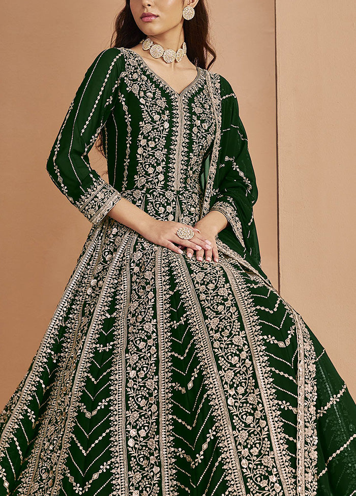 3 Pc Green Semi Stitched Georgette Suit Set