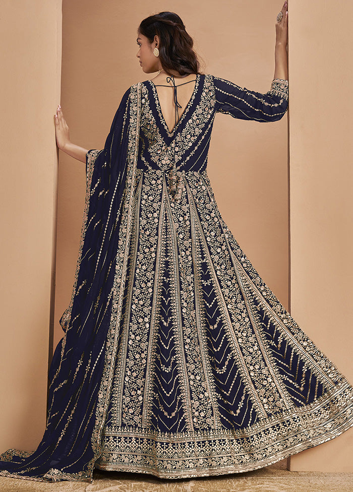 3 Pc Blue Semi Stitched Georgette Suit Set