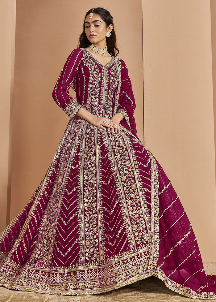 3 Pc Pink Semi Stitched Georgette Suit Set