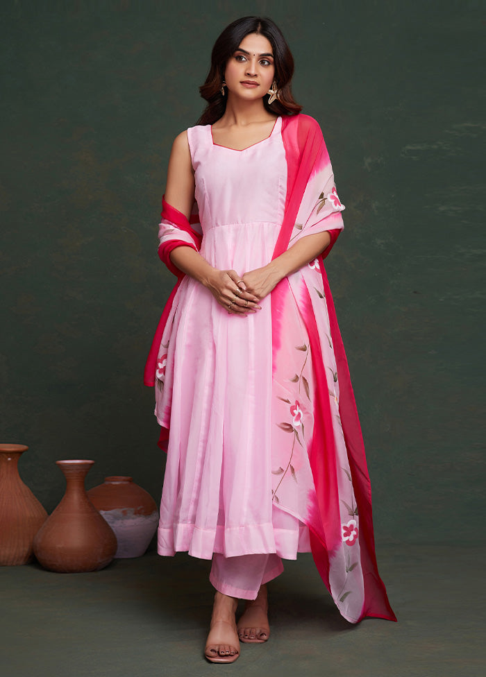 3 Pc Pink Readymade Viscose Suit Set