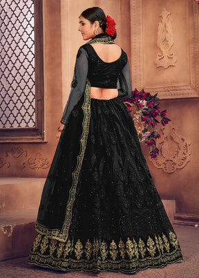 3 Pc Black Net Semi Stitched Lehenga Set