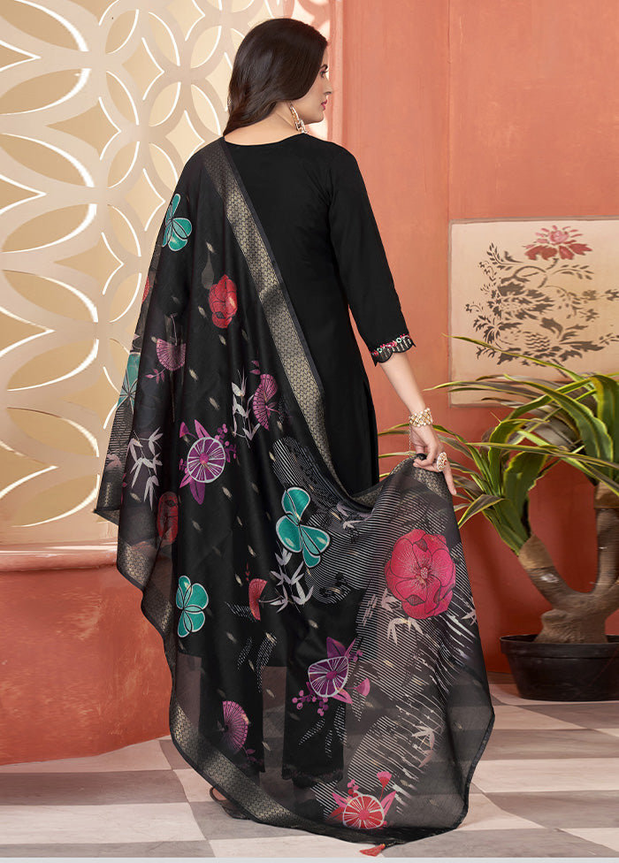 3 Pc Black Readymade Silk Suit Set