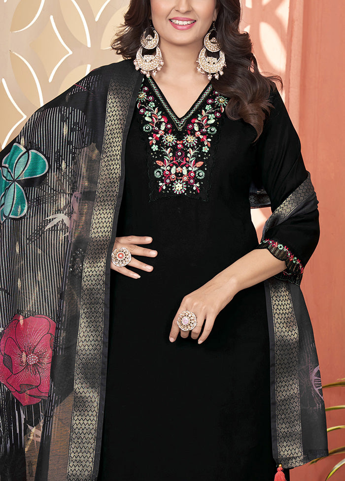 3 Pc Black Readymade Silk Suit Set