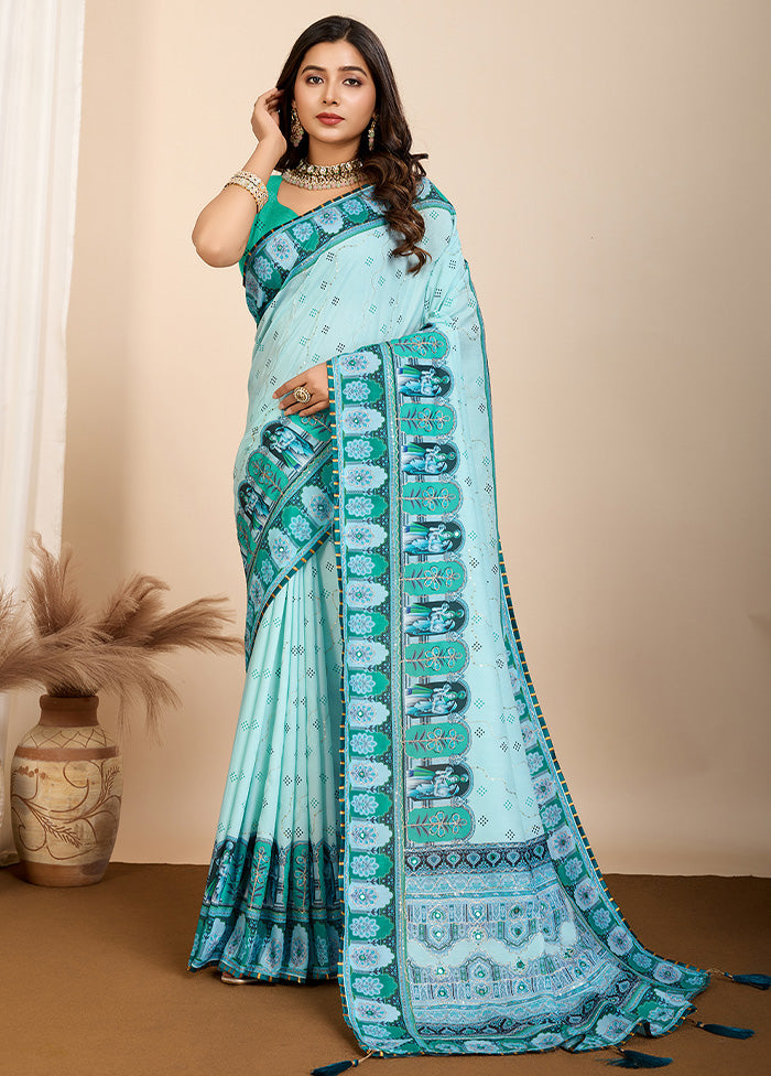 Blue Cotton Saree With Blouse Piece