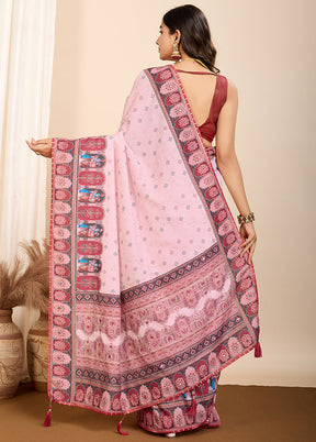 Pink Cotton Saree With Blouse Piece