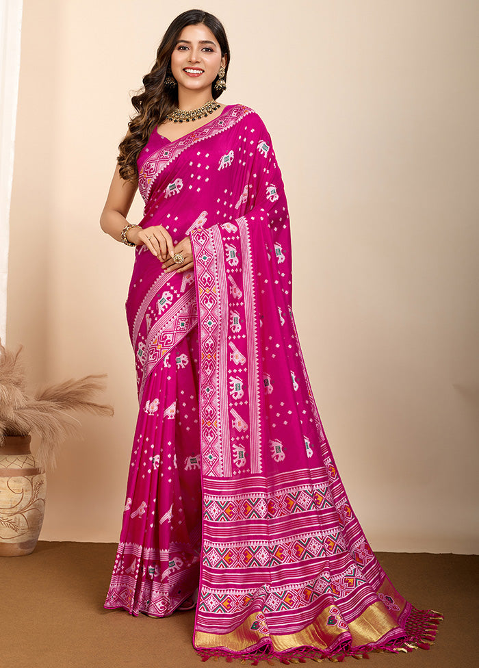 Pink Spun Silk Saree With Blouse Piece