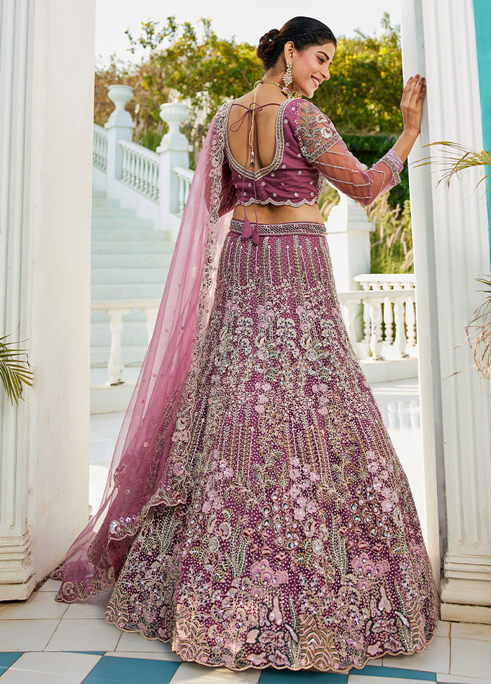 3 Pc Lavender Net Semi Stitched Lehenga Set