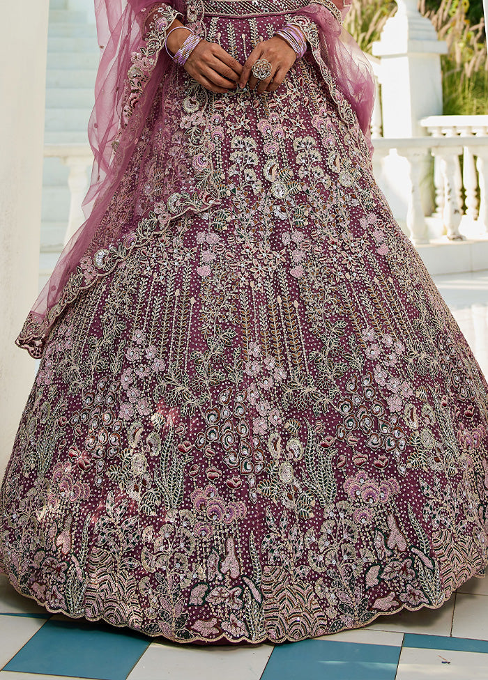 3 Pc Lavender Net Semi Stitched Lehenga Set