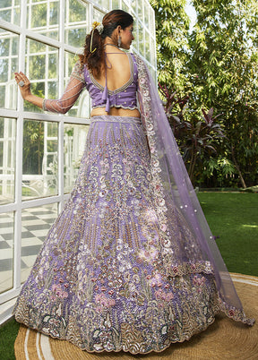 3 Pc Mauve Net Semi Stitched Lehenga Set