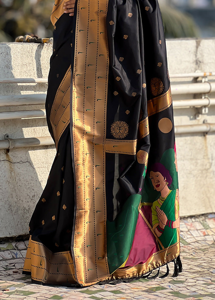 Black Spun Silk Saree With Blouse Piece