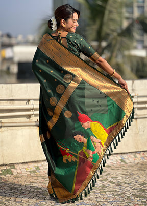 Bottle Green Spun Silk Saree With Blouse Piece