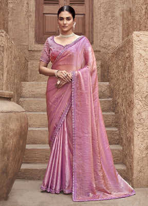 Pink Satin Silk Saree With Blouse Piece