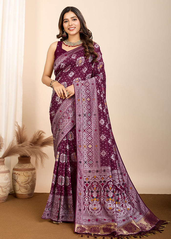 Wine Spun Silk Saree With Blouse Piece