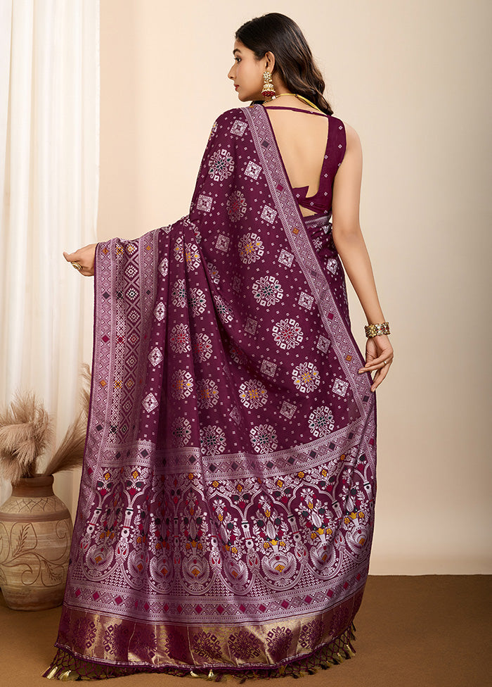 Wine Spun Silk Saree With Blouse Piece