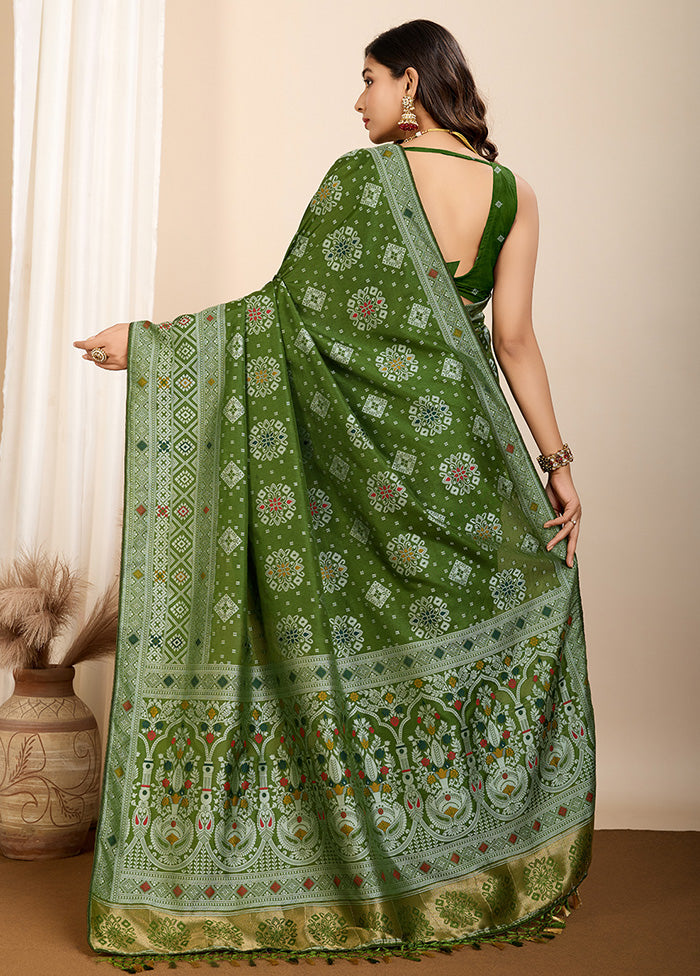 Mehendi Spun Silk Saree With Blouse Piece