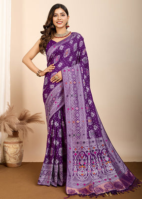 Purple Spun Silk Saree With Blouse Piece